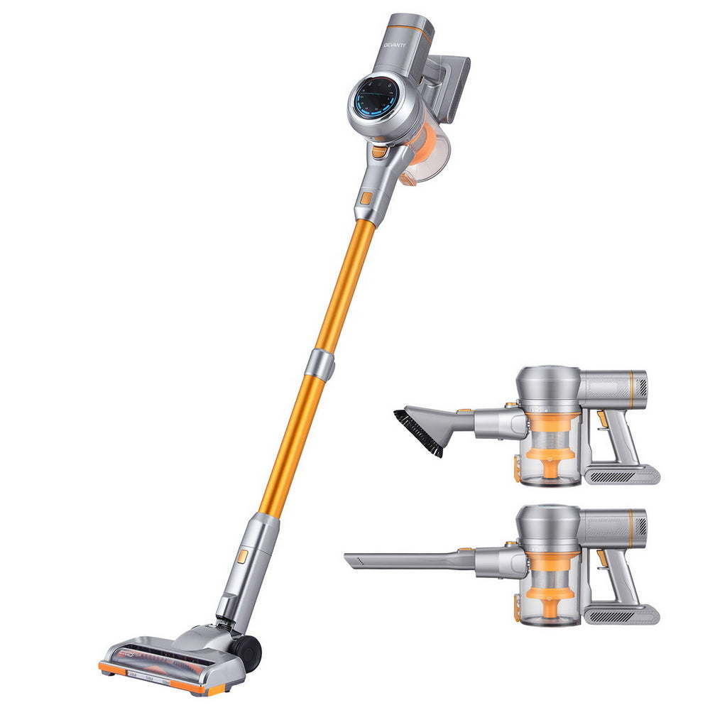 Devanti 300W Cordless Stick Vacuum Cleaner – Self-Standing, Brushless Motor, Golden