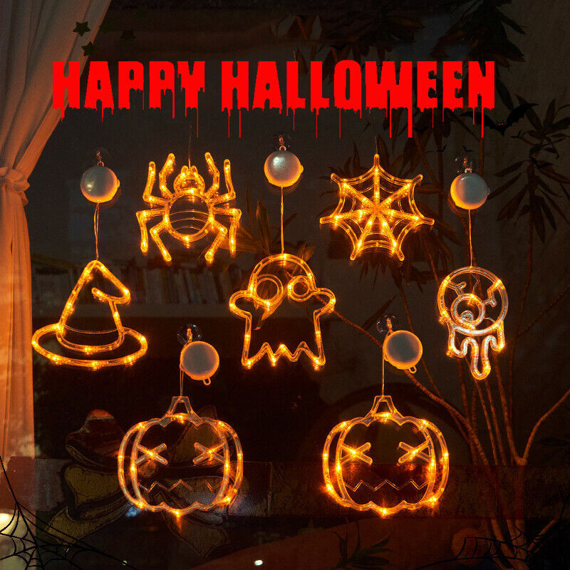 Halloween Window Hanging LED Lights Spider Pumpkin Hanging Ghost Horror Lights Home Decor