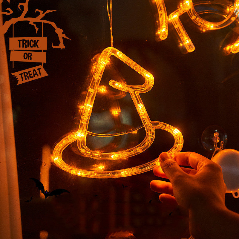 Halloween Window Hanging LED Lights Spider Pumpkin Hanging Ghost Horror Lights Home Decor