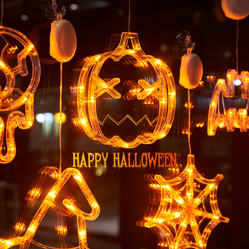 Halloween Window Hanging LED Lights Spider Pumpkin Hanging Ghost Horror Lights Home Decor