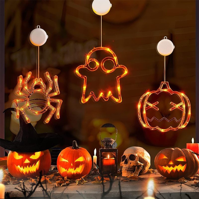 Halloween Window Hanging LED Lights Spider Pumpkin Hanging Ghost Horror Lights Home Decor