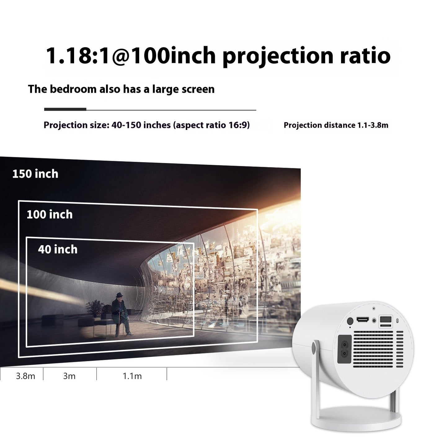 SwiftBeam Portable Projector – 180° Rotation, Auto Focus, WiFi & Bluetooth