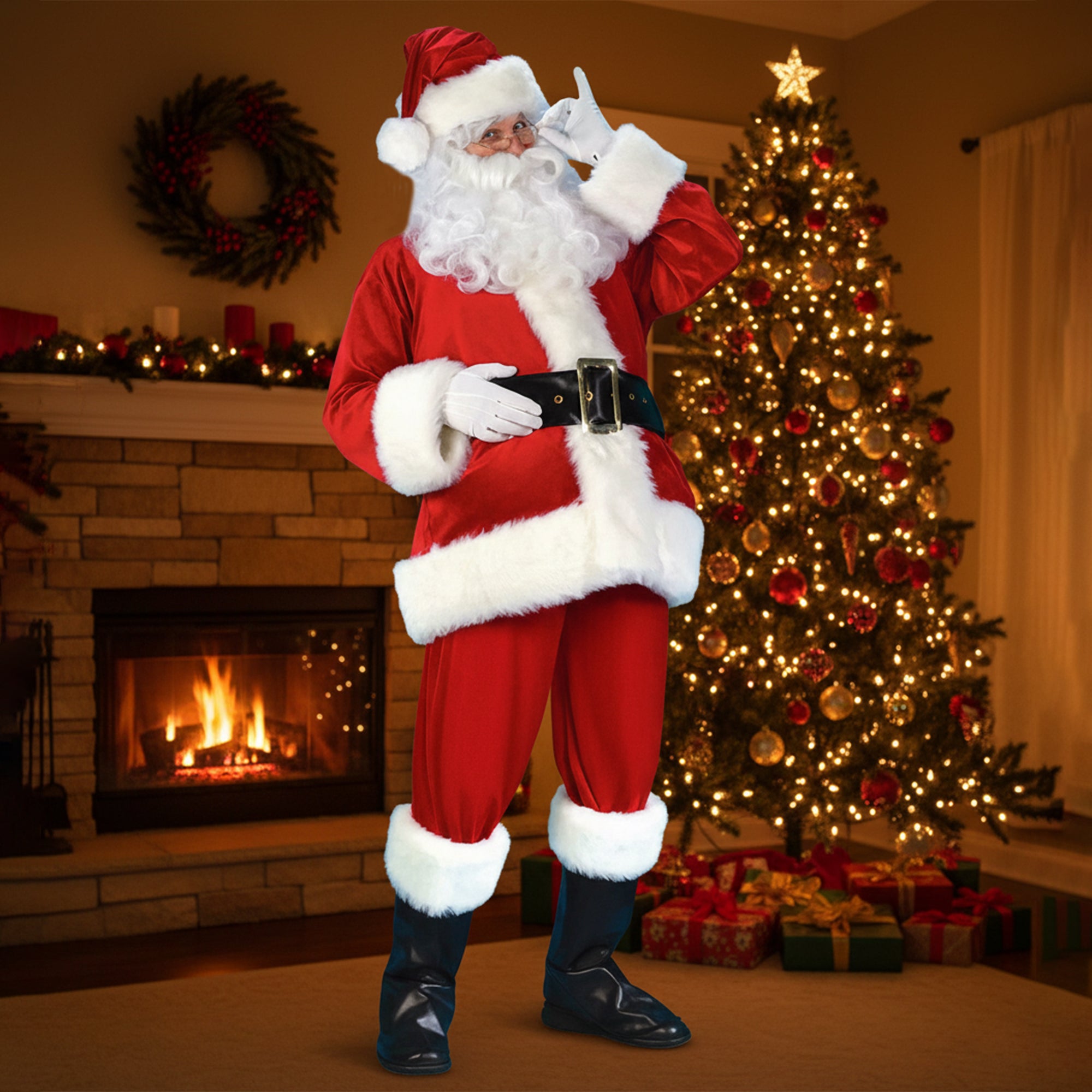 Premium 11-Piece Santa Claus Costume Set – Non-Shedding Fleece | Complete Christmas Santa Outfit for Adults | Holiday Party & Cosplay Suit