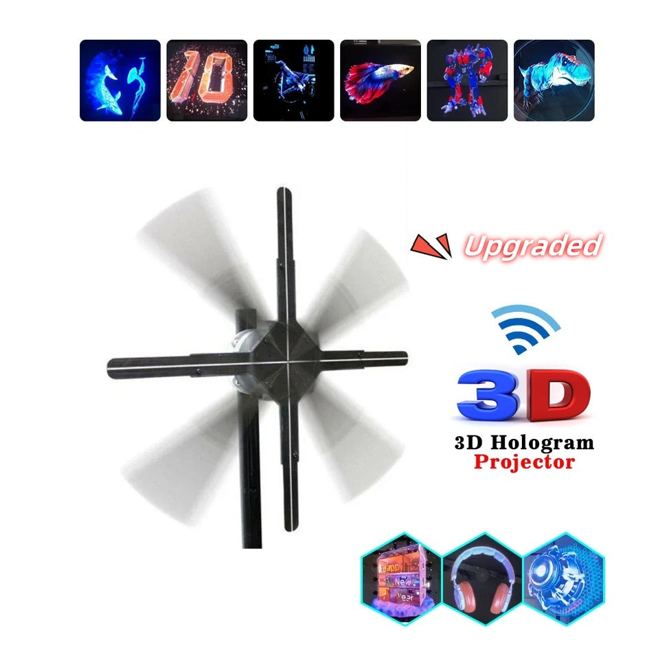 Upgraded 3D Holographic Advertising Display Fan – Naked Eye LED Projection with Video & Image Support
