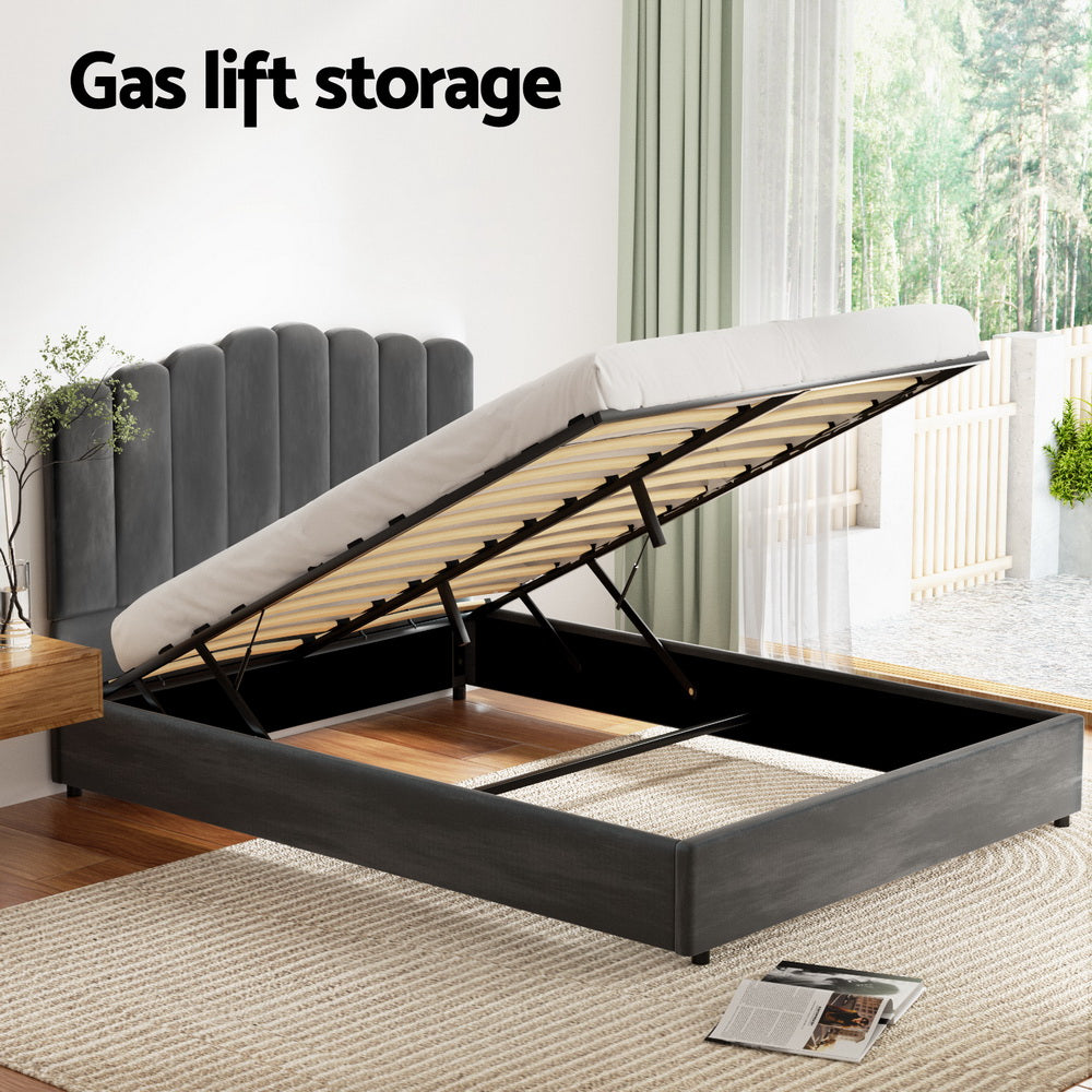 Double Bed Frame Velvet Grey