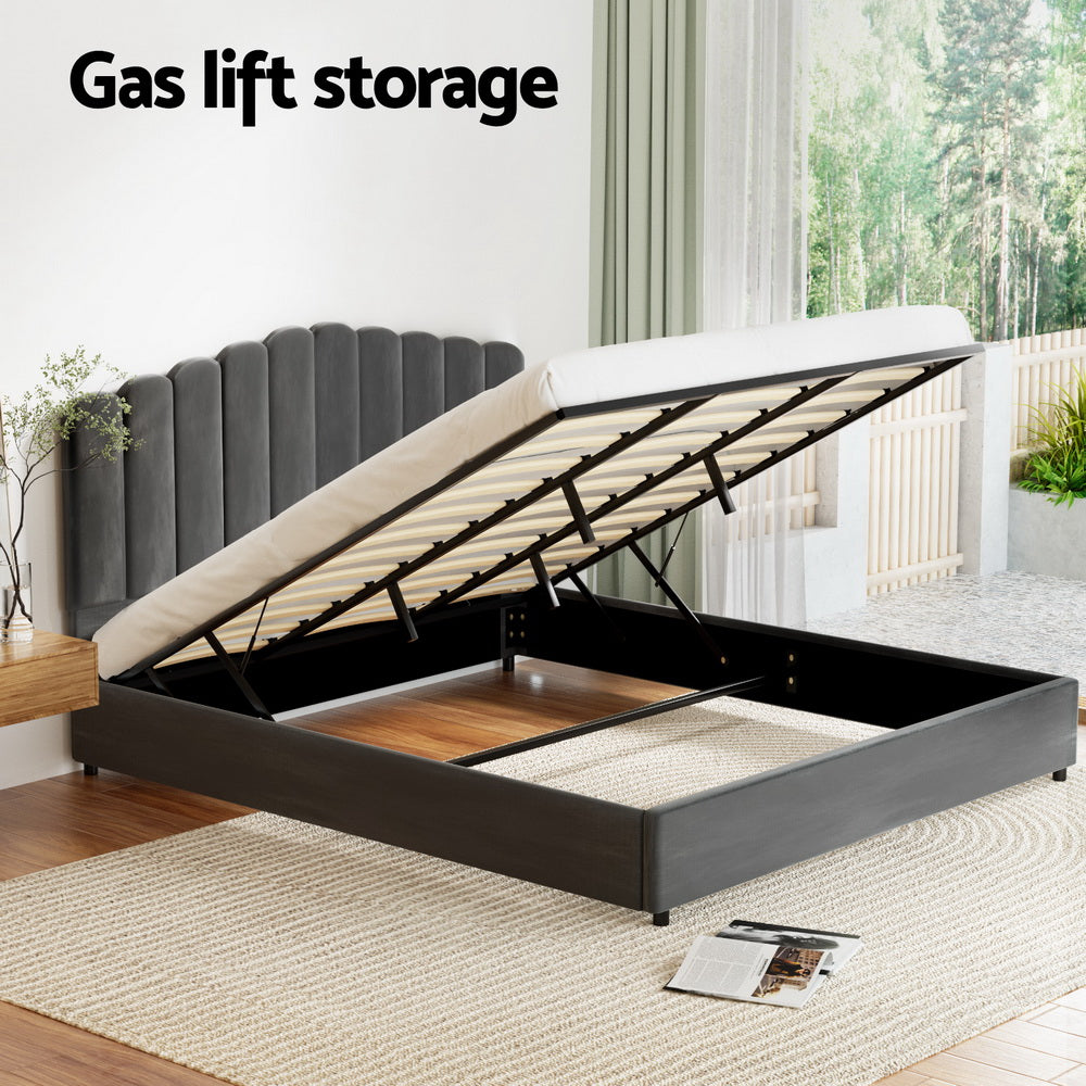 King Bed Frame Velvet Grey