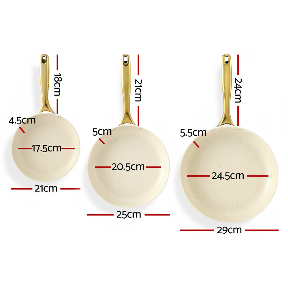 5-Star Chef 3-Piece Ceramic Frying Pan Set – Multi-Colour Cast Aluminium with Golden Handles