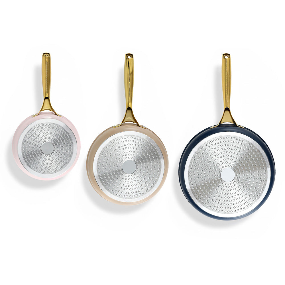 5-Star Chef 3-Piece Ceramic Frying Pan Set – Multi-Colour Cast Aluminium with Golden Handles