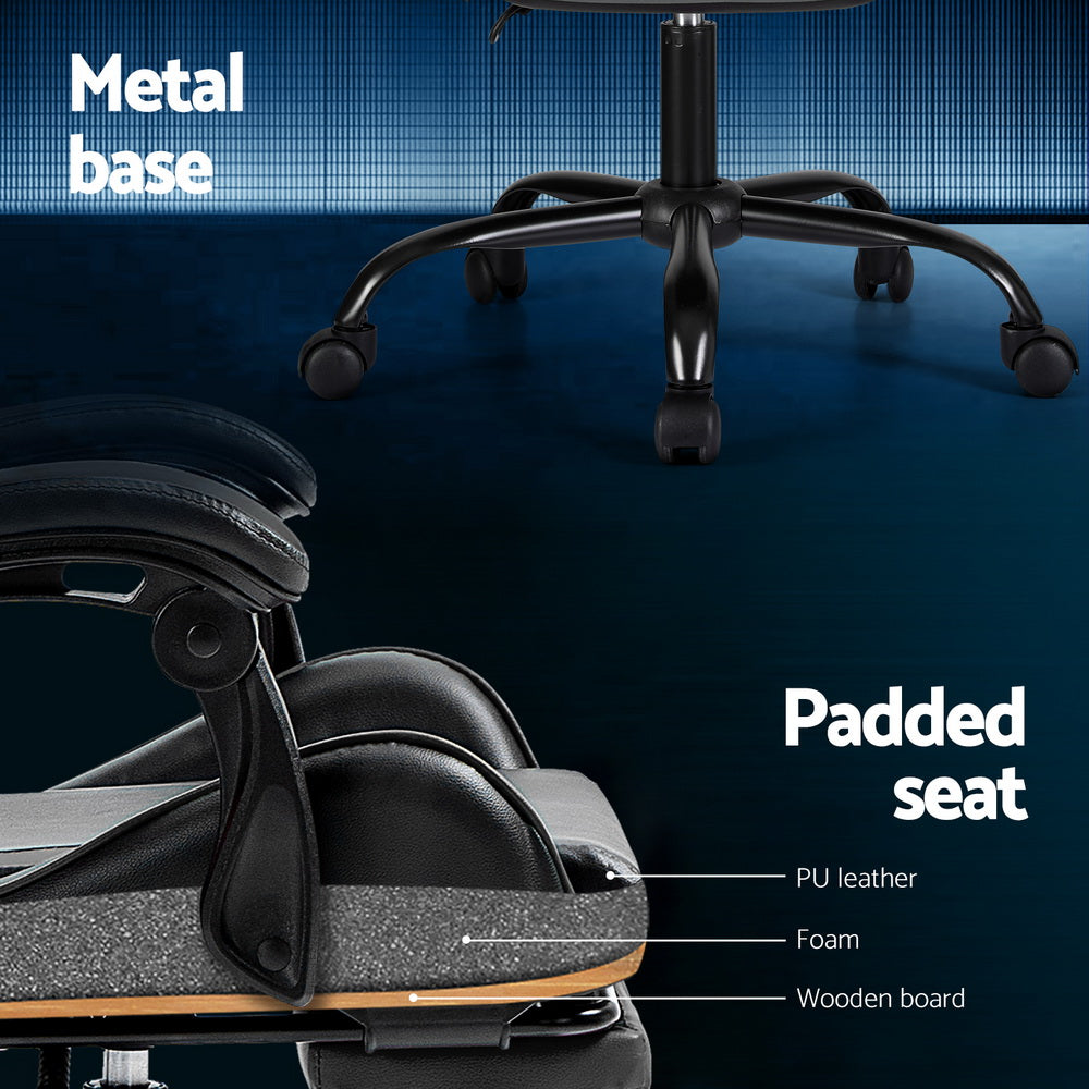 Artiss 2-Point Massage Gaming Office Chair with Footrest – Ergonomic Reclining PVC Leather (Grey)
