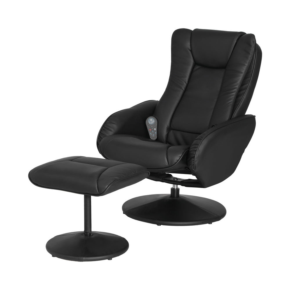 Artiss Heated Massage Recliner Chair with Ottoman – 5-Point Massage & PU Leather Comfort (Black)