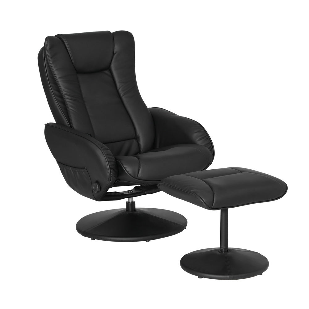 Artiss Heated Massage Recliner Chair with Ottoman – 5-Point Massage & PU Leather Comfort (Black)