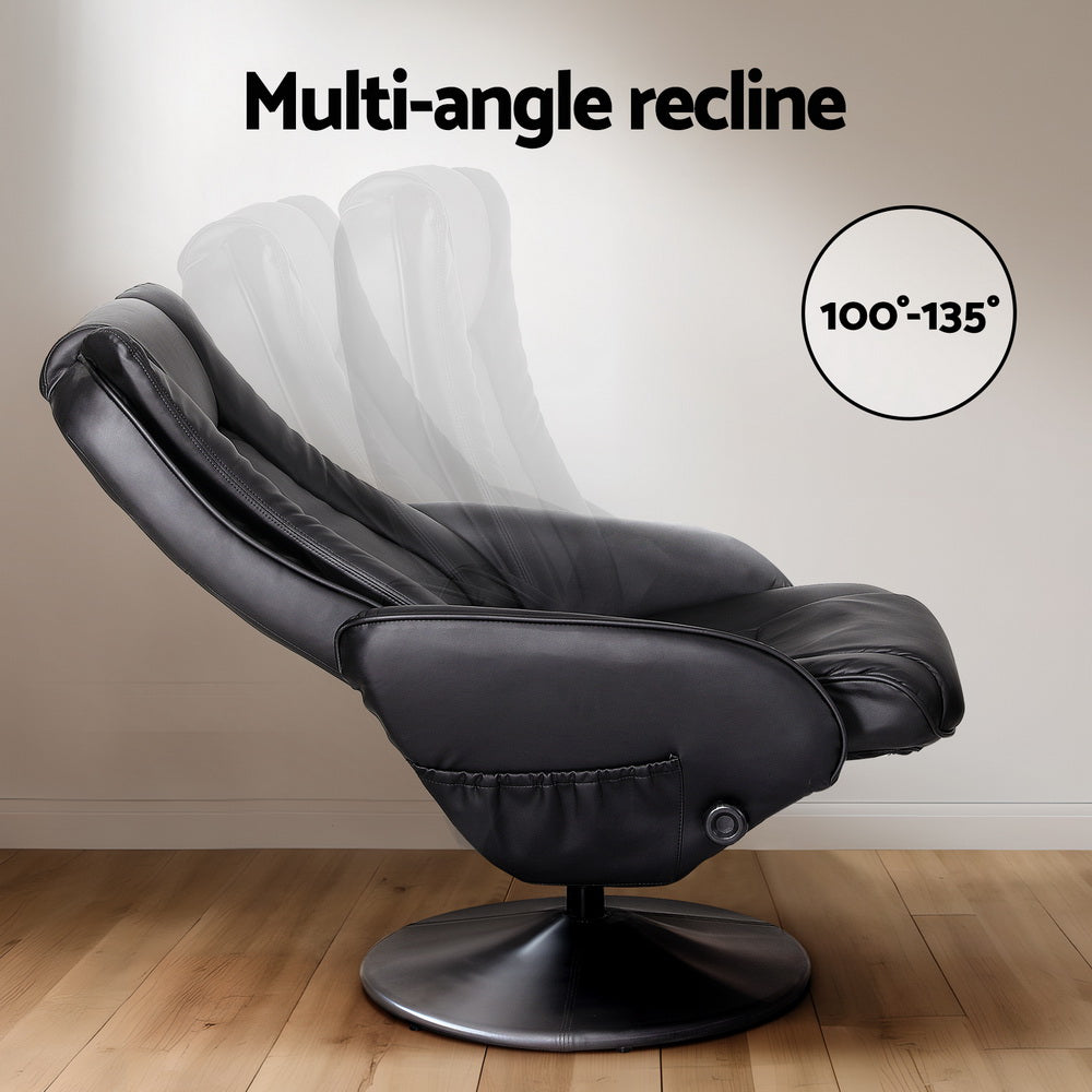 Artiss Heated Massage Recliner Chair with Ottoman – 5-Point Massage & PU Leather Comfort (Black)