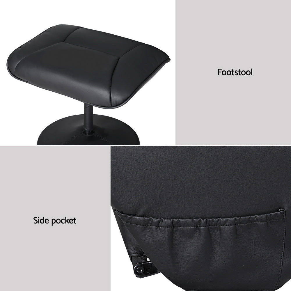 Artiss Heated Massage Recliner Chair with Ottoman – 5-Point Massage & PU Leather Comfort (Black)
