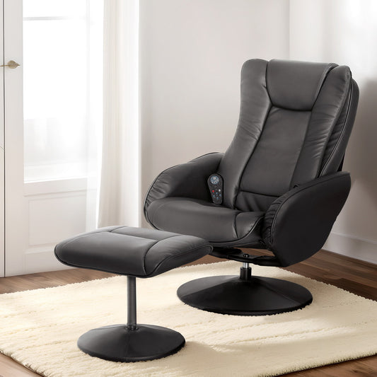 Artiss Heated Massage Recliner Chair with Ottoman – 5-Point Massage & PU Leather Comfort (Black)