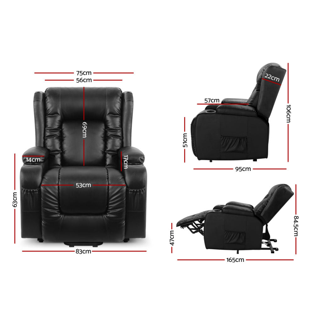 Artiss Heated Massage Recliner Chair – Lift Assist, 8-Point Massage & PU Leather Comfort (Black)
