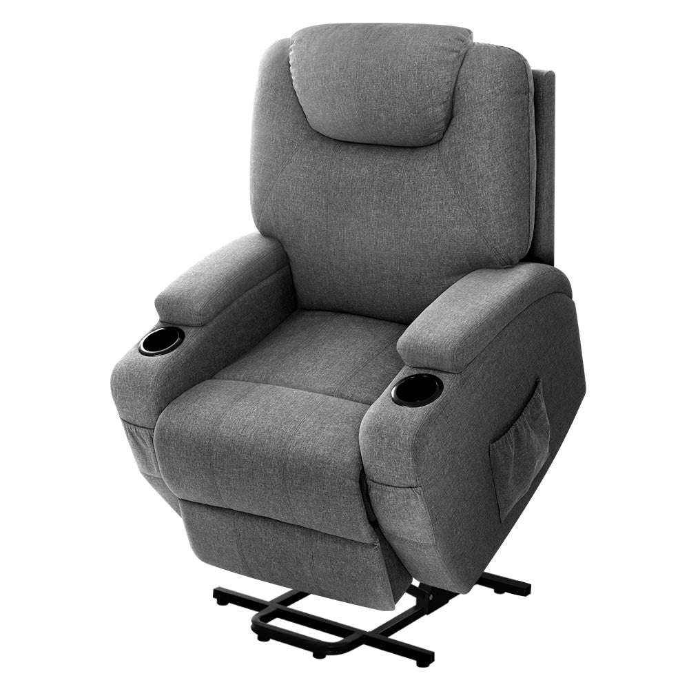 Artiss Heated Massage Recliner Chair – Lift Assist, 8-Point Massage & Velvet Comfort (Grey)