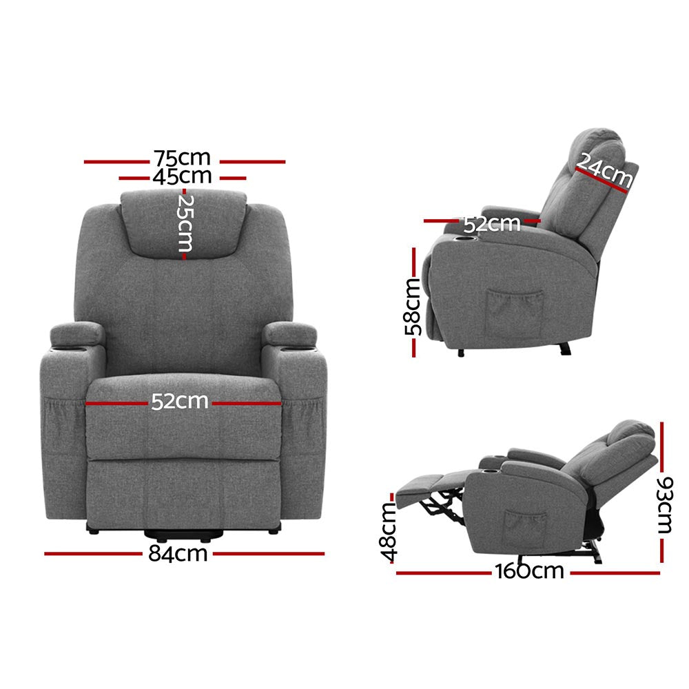 Artiss Heated Massage Recliner Chair – Lift Assist, 8-Point Massage & Velvet Comfort (Grey)