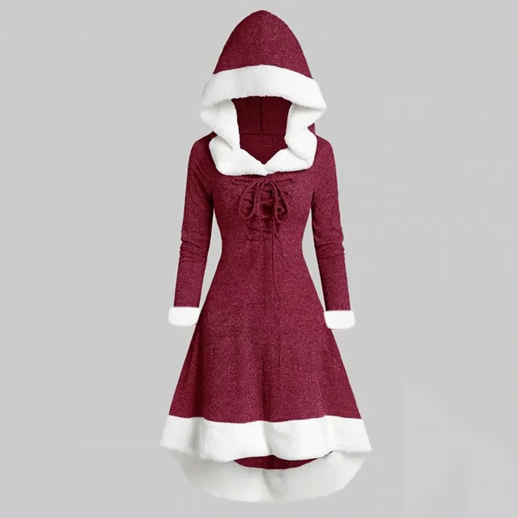 Women’s Retro Hooded Christmas Dress – Autumn/Winter Style