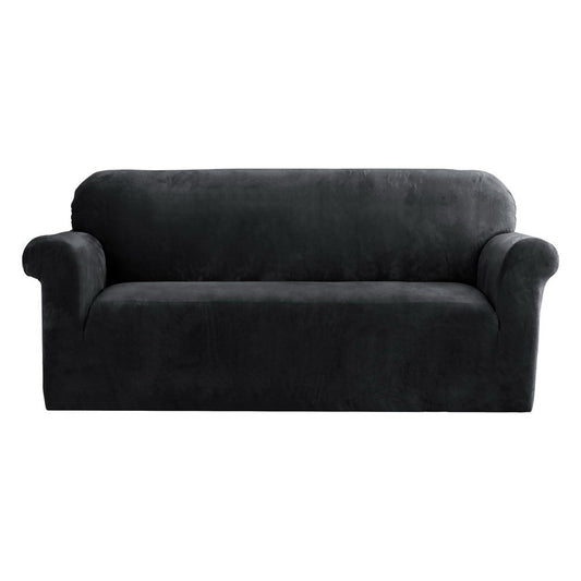 Artiss Velvet Sofa Cover – 3-Seater Stretch Couch Protector (Black)