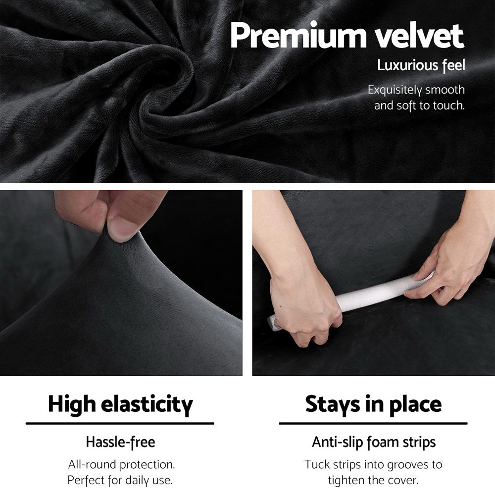 Artiss Velvet Sofa Cover – 3-Seater Stretch Couch Protector (Black)