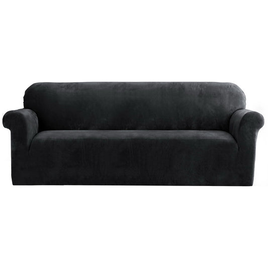 Artiss Velvet Sofa Cover – 4-Seater Stretch Couch Protector (Black)
