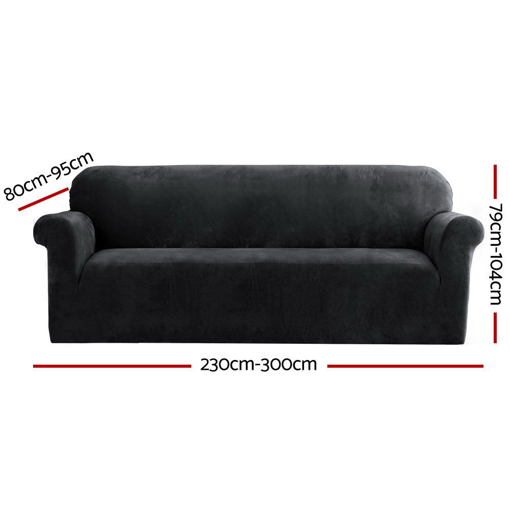 Artiss Velvet Sofa Cover – 4-Seater Stretch Couch Protector (Black)