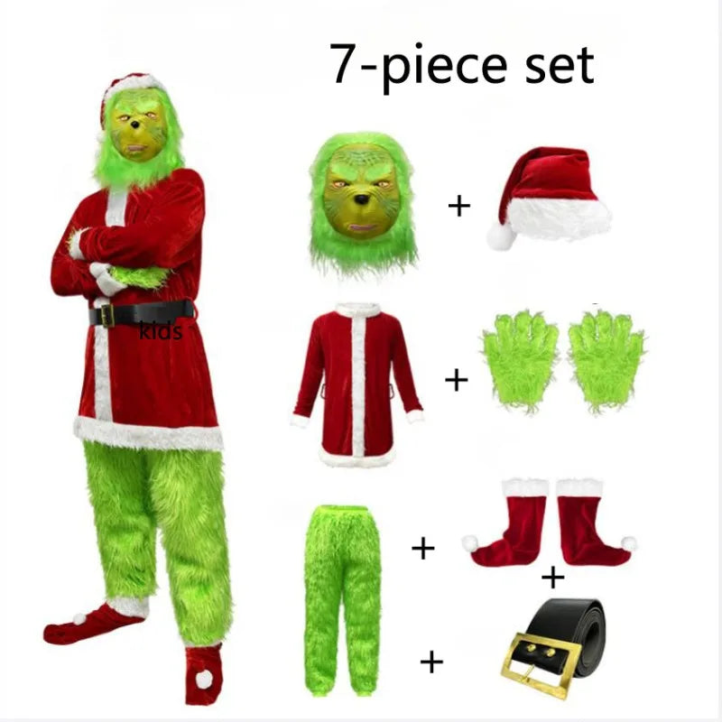 Green Hairy Santa Costume – Adult Christmas Cosplay Outfit