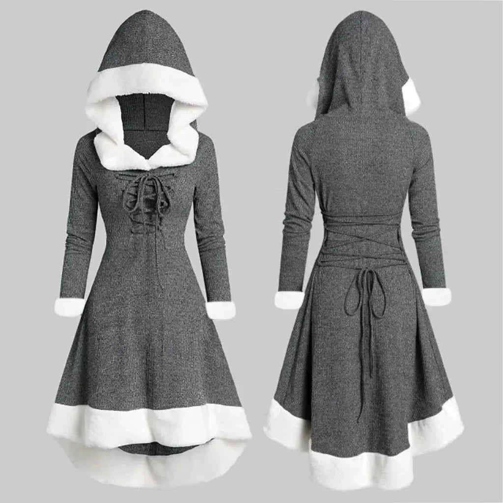 Women’s Retro Hooded Christmas Dress – Autumn/Winter Style