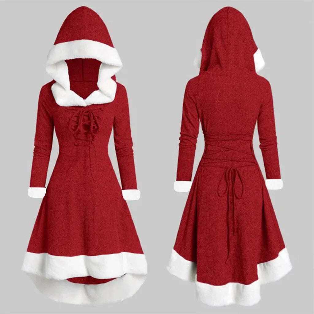Women’s Retro Hooded Christmas Dress – Autumn/Winter Style