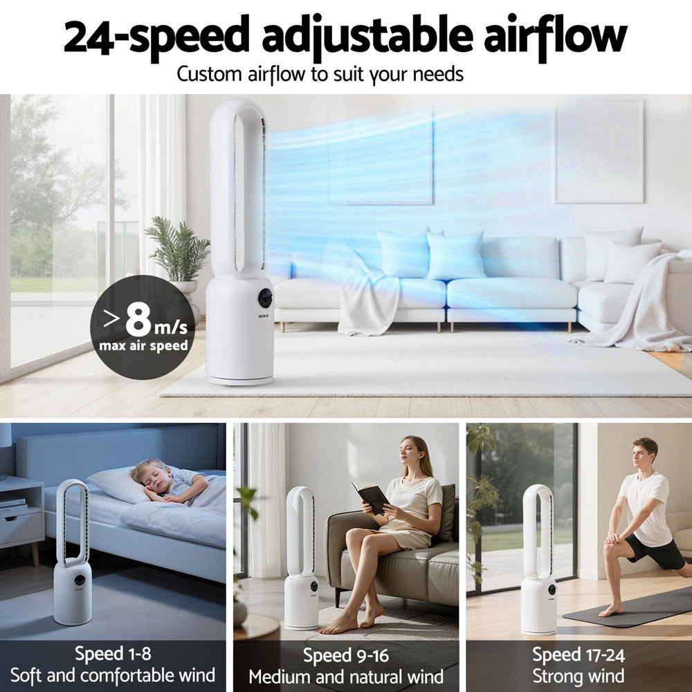 Devanti 2-in-1 Bladeless Tower Fan with Air Purification & Remote – 88cm (White)