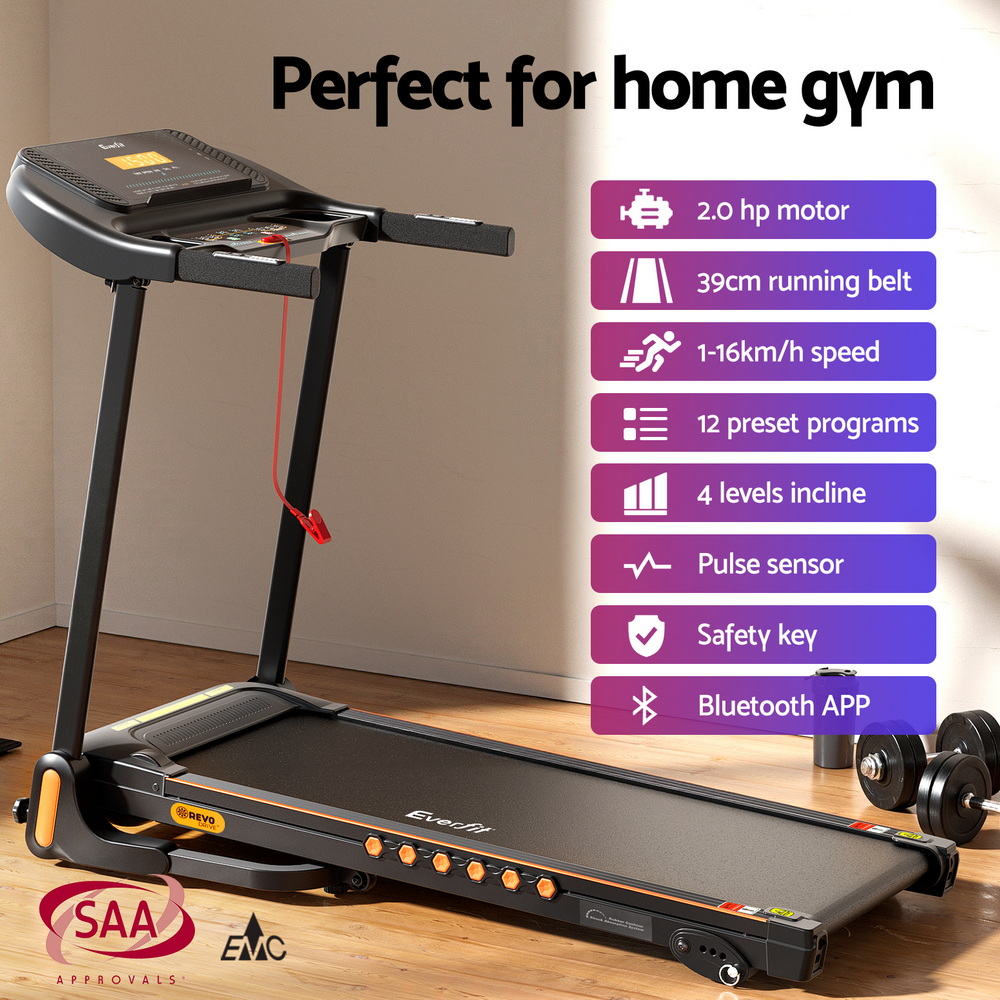 Everfit Electric Foldable Treadmill – Home Gym Fitness Running Machine with Incline & 12 Programs (390mm Belt)