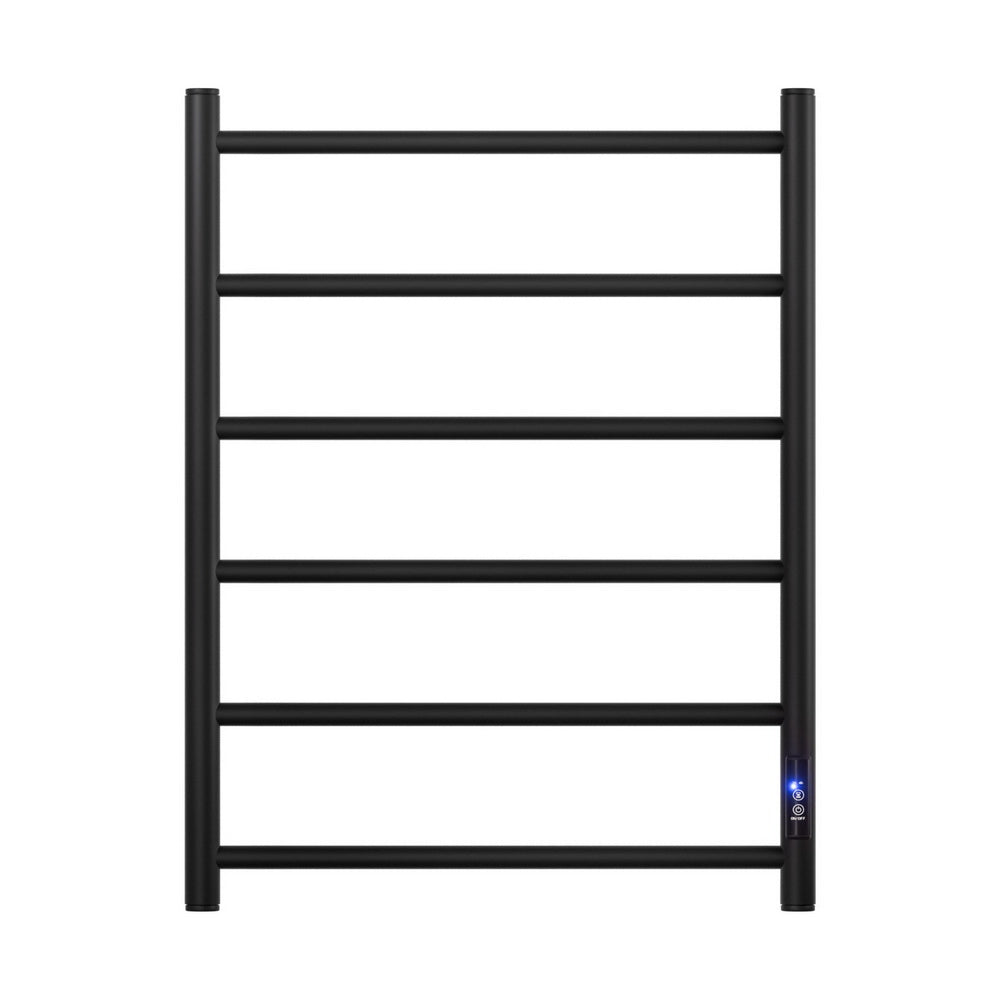 Devanti 6-Bar Heated Towel Rail with Timer – Wall-Mounted Electric Warmer Rack (Black)