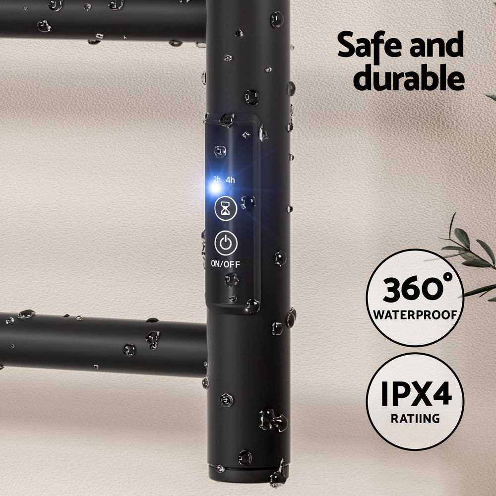Devanti 6-Bar Heated Towel Rail with Timer – Wall-Mounted Electric Warmer Rack (Black)