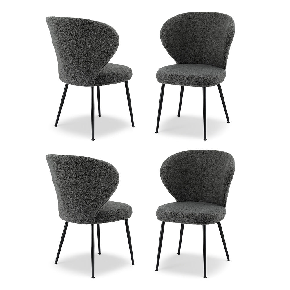 Artiss Set of 4 Dining Chairs – Sherpa Boucle Upholstery with Wing Back Design (Grey)