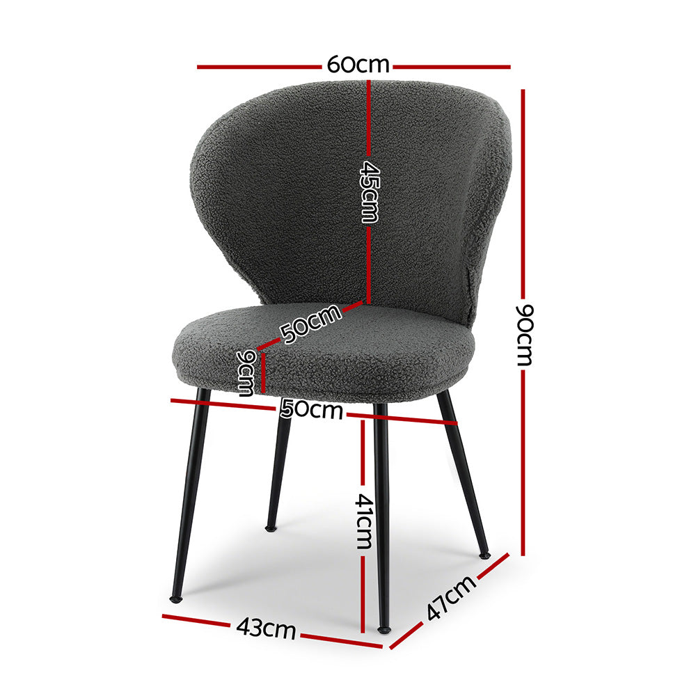 Artiss Set of 4 Dining Chairs – Sherpa Boucle Upholstery with Wing Back Design (Grey)