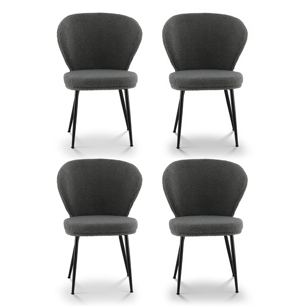 Artiss Set of 4 Dining Chairs – Sherpa Boucle Upholstery with Wing Back Design (Grey)