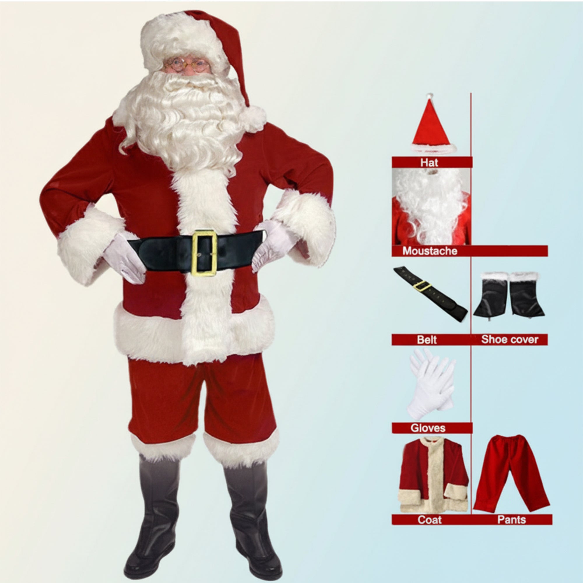 Premium 11-Piece Santa Claus Costume Set – Non-Shedding Fleece | Complete Christmas Santa Outfit for Adults | Holiday Party & Cosplay Suit