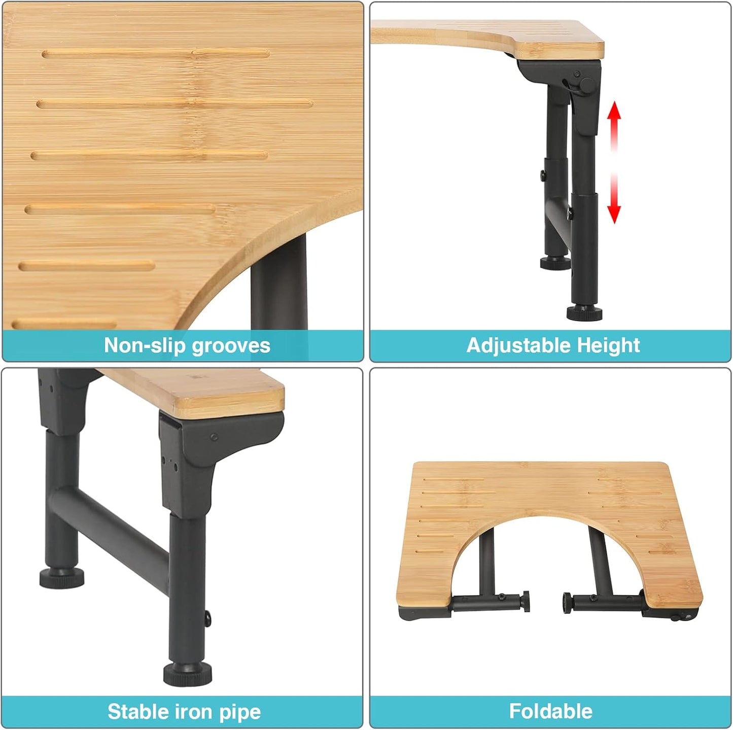 Foldable Bamboo Toilet Stool – Adjustable Height Bathroom Squat Stool with Non-Slip Design
