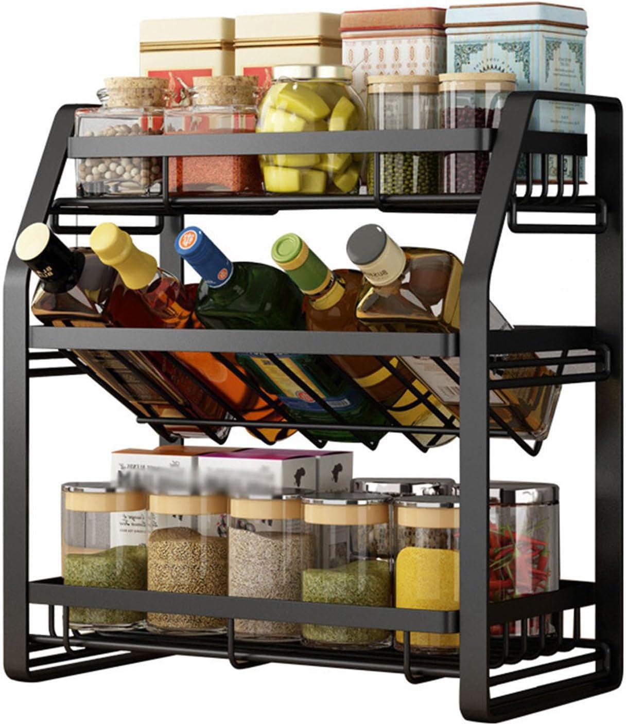 3-Tier Adjustable Spice Rack Organizer – Detachable Shelf for Kitchen Countertop & Pantry Storage