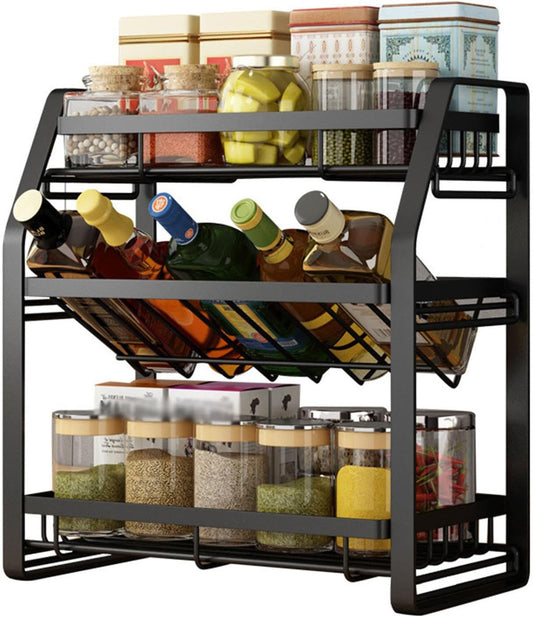 3-Tier Adjustable Spice Rack Organizer – Detachable Shelf for Kitchen Countertop & Pantry Storage