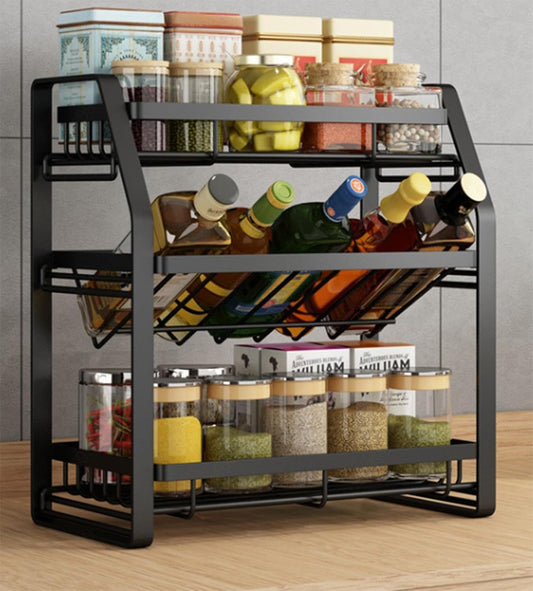 3-Tier Adjustable Spice Rack Organizer – Detachable Shelf for Kitchen Countertop & Pantry Storage