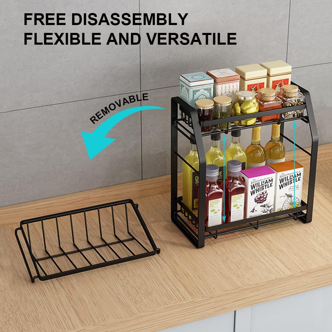 3-Tier Adjustable Spice Rack Organizer – Detachable Shelf for Kitchen Countertop & Pantry Storage