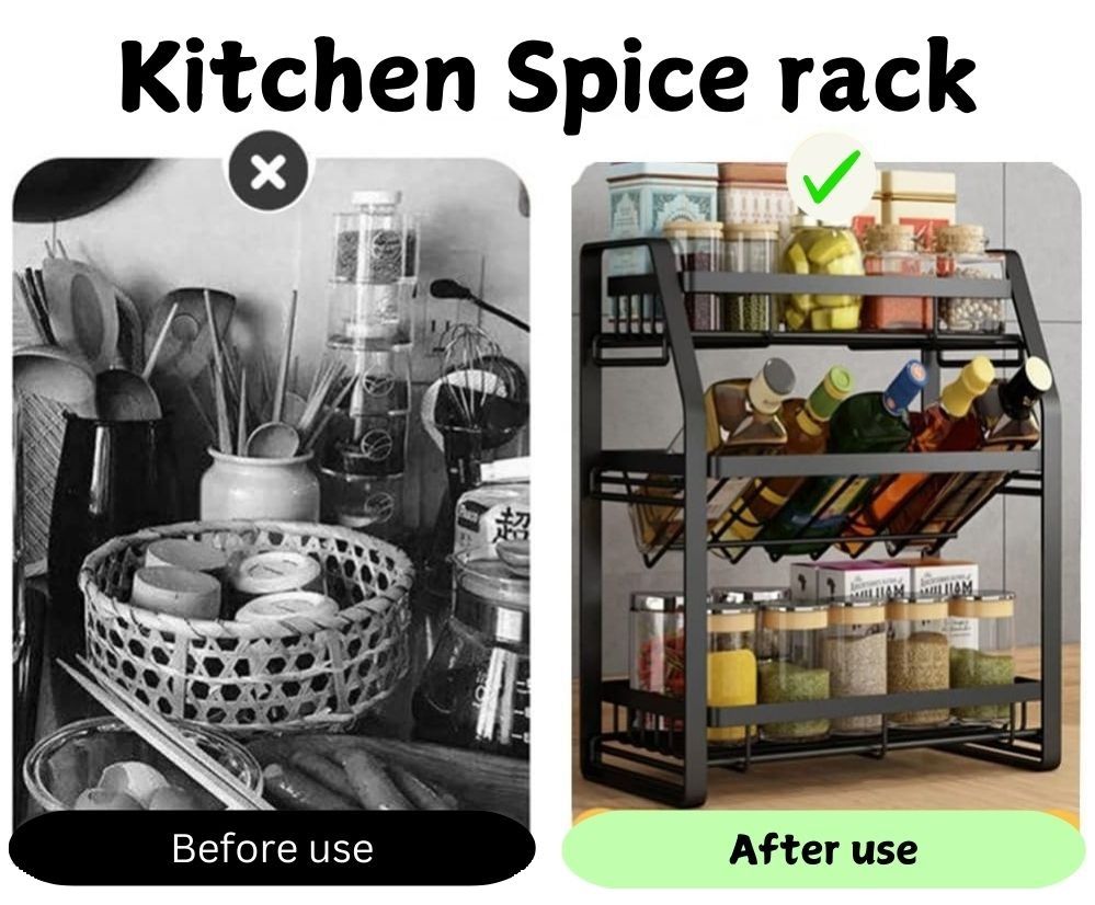3-Tier Adjustable Spice Rack Organizer – Detachable Shelf for Kitchen Countertop & Pantry Storage
