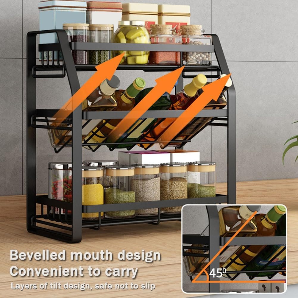 3-Tier Adjustable Spice Rack Organizer – Detachable Shelf for Kitchen Countertop & Pantry Storage