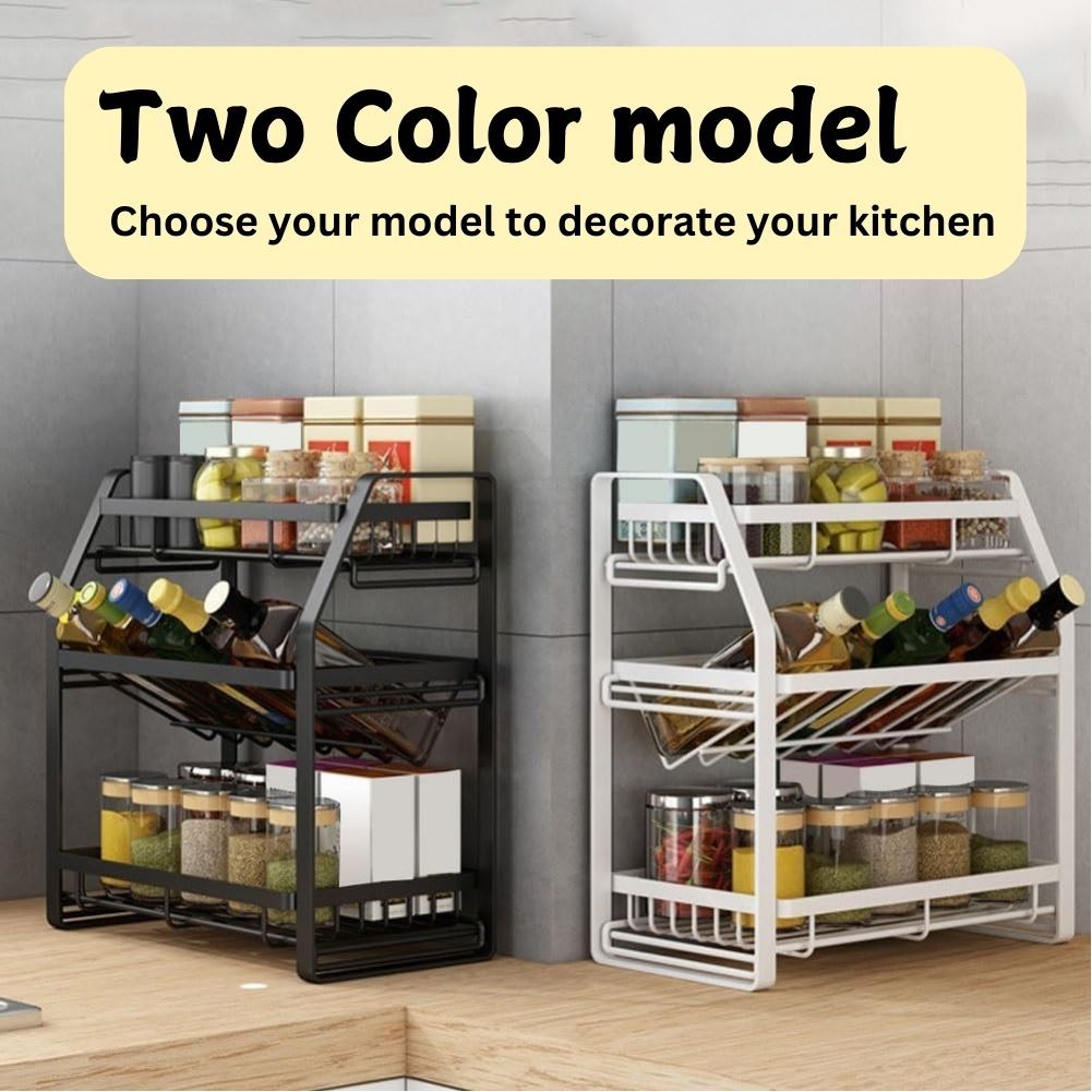 3-Tier Adjustable Spice Rack Organizer – Detachable Shelf for Kitchen Countertop & Pantry Storage