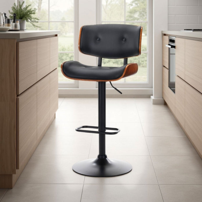 erenità Modern European Swivel Bar Stool with 360° Seat & Faux Leather Cushion – Black