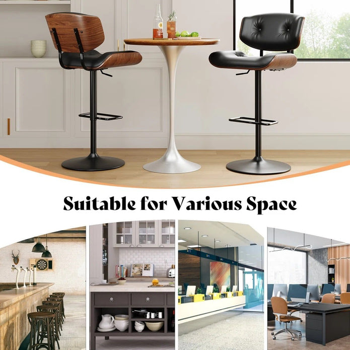 erenità Modern European Swivel Bar Stool with 360° Seat & Faux Leather Cushion – Black