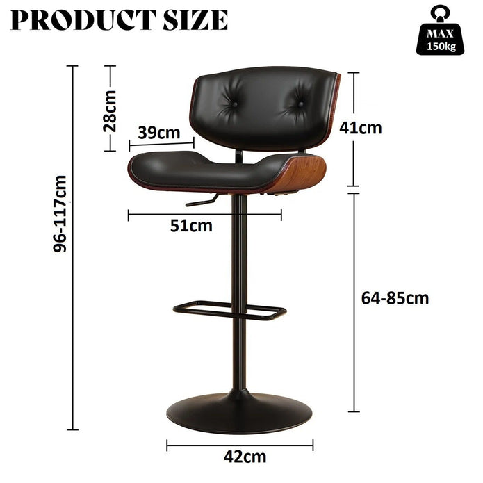 erenità Modern European Swivel Bar Stool with 360° Seat & Faux Leather Cushion – Black