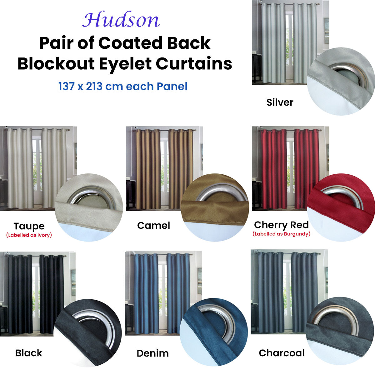 Pair of Coated Back Blockout Eyelet Curtains