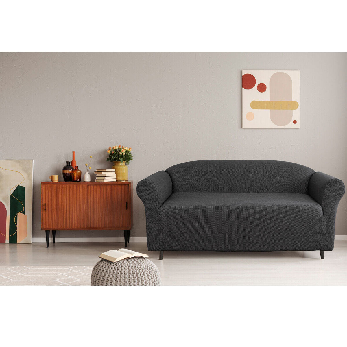 Elan Cambridge Extra-Stretch Sofa Cover – 2-Seater Couch Protector (Steel)